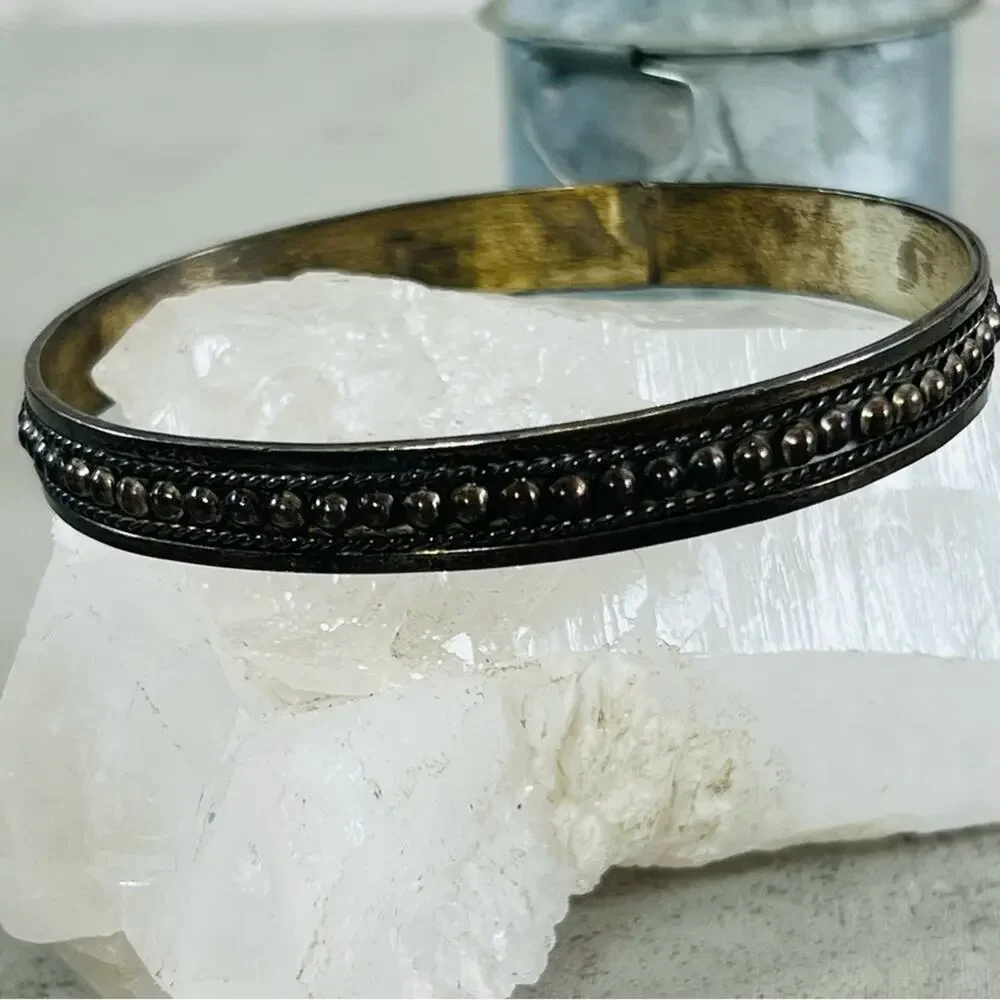 Mexico Solid Sterling Silver Bangle 8in Rustic Boho